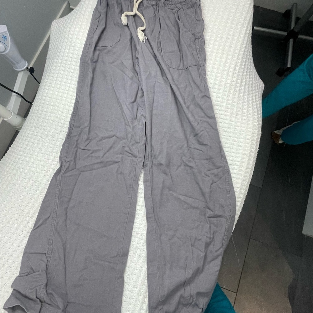 Boho gray trousers with fringe tie
